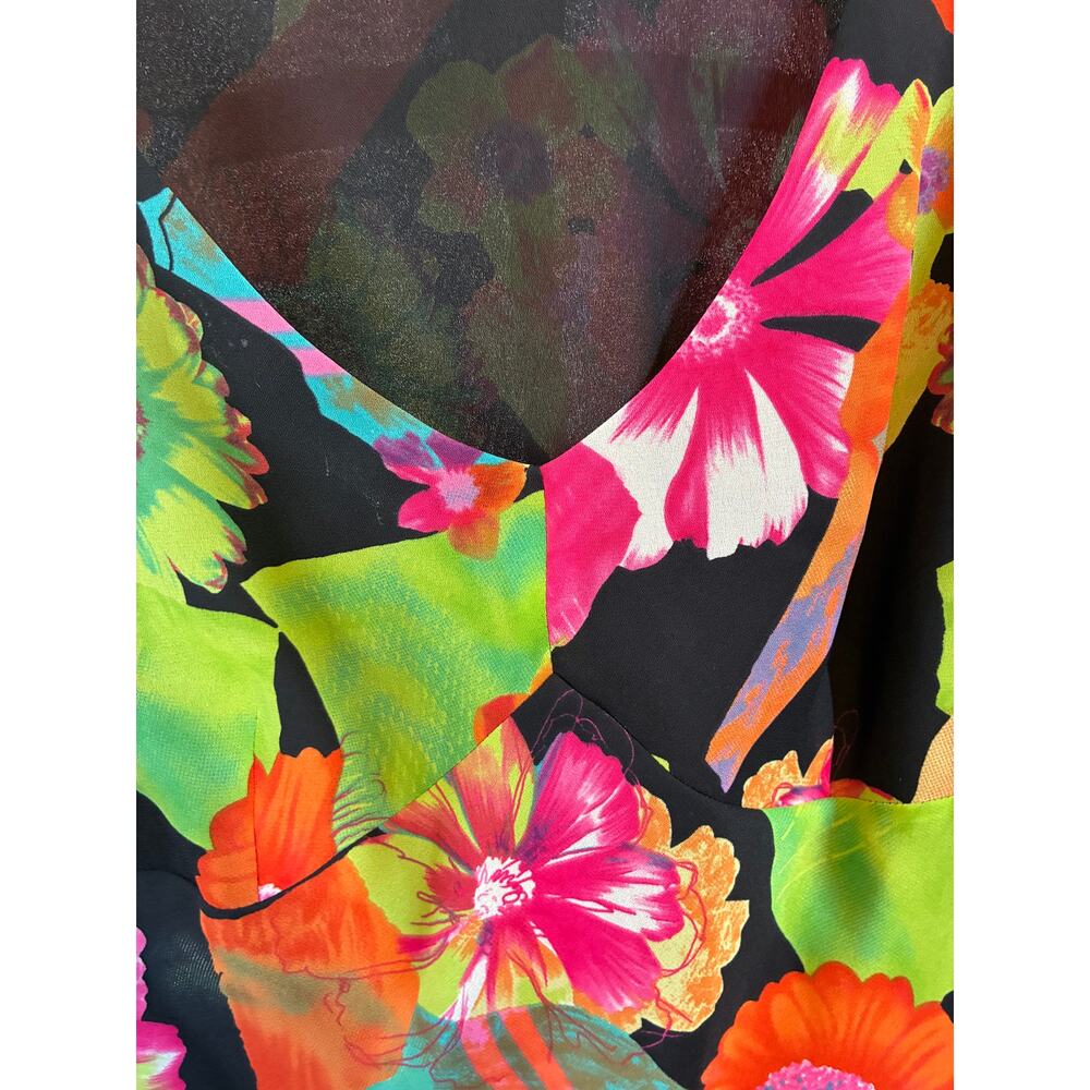 Tribal Dress Vintage A-Line Vibrant Tropical Floral Ruffle Hem V-Neck Lined Sz 8 - Picture 7 of 9